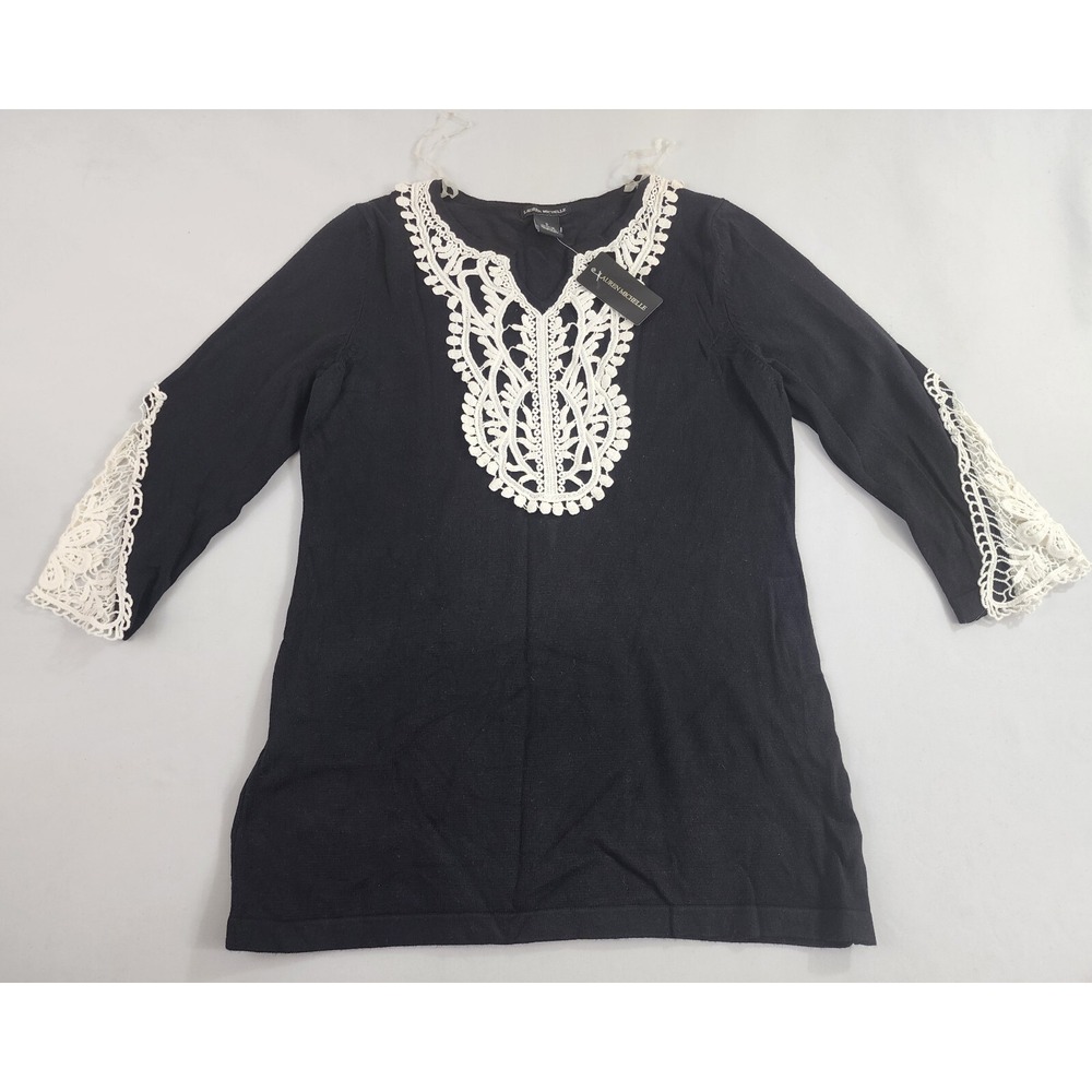 LAUREN MICHELLE women top shirt light sweater 51508158 black rayon sz S $68